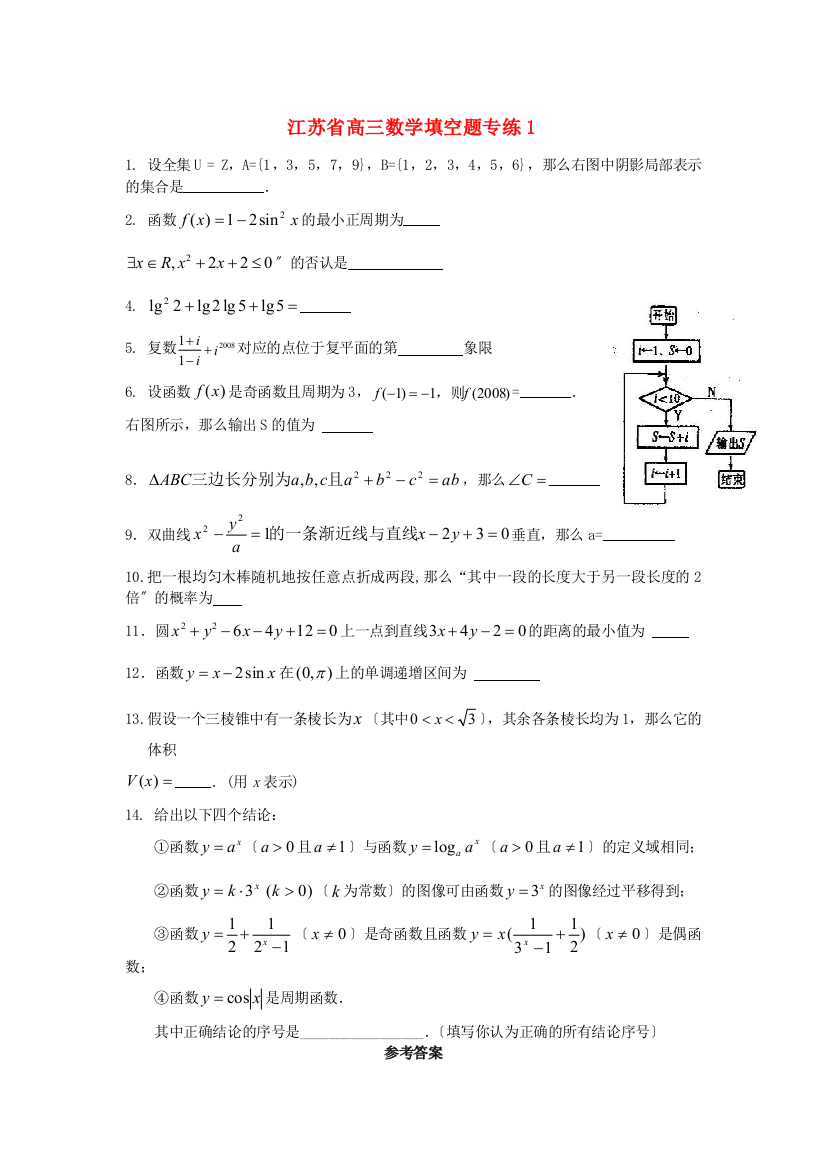 （整理版）高三数学填空题专练1