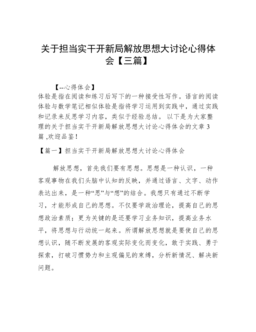 关于担当实干开新局解放思想大讨论心得体会【三篇】