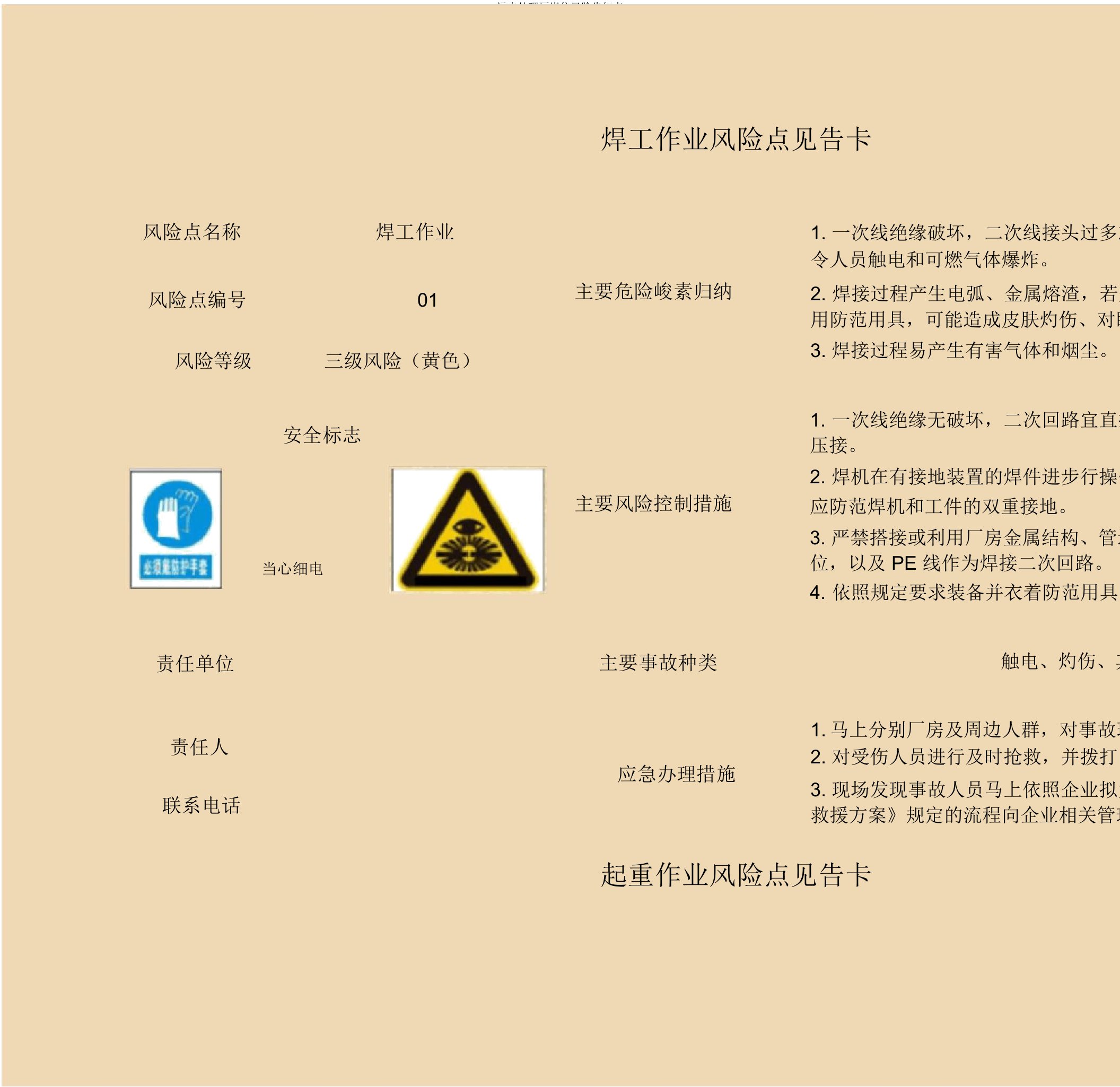 污水处理厂岗位风险告知卡