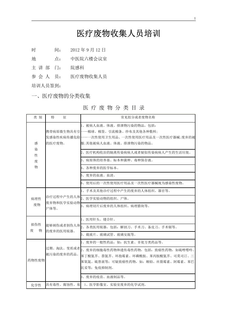 医疗废物收集人员培训