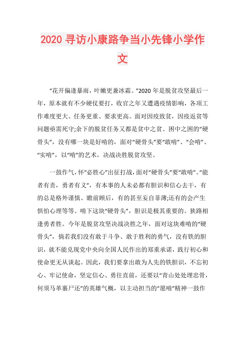 寻访小康路争当小先锋小学作文