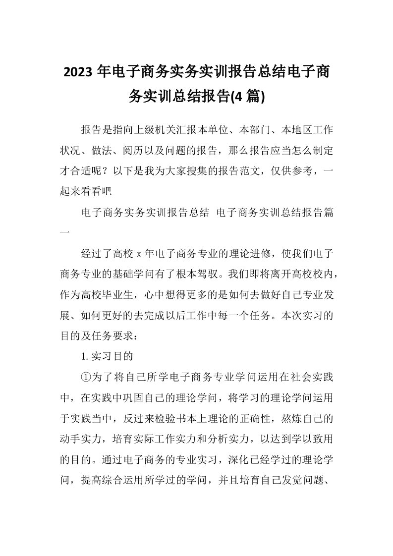 2023年电子商务实务实训报告总结电子商务实训总结报告(4篇)