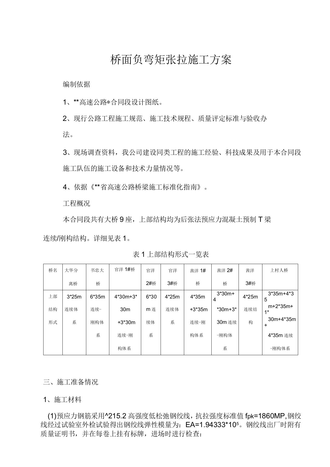 桥梁桥面负弯矩张拉施工方案