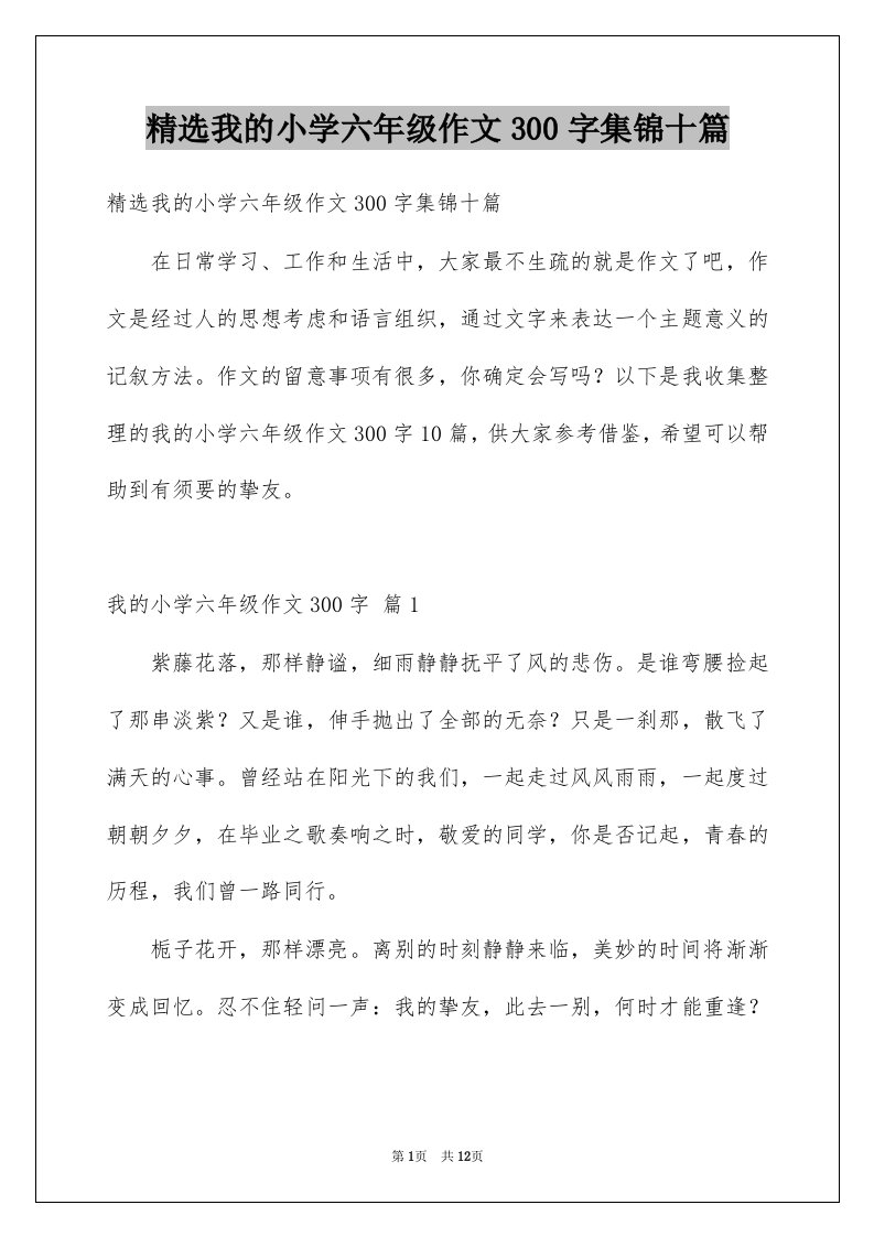 我的小学六年级作文300字集锦十篇