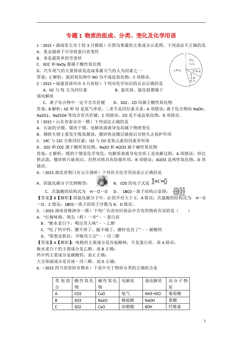 高考化学冲刺最新模拟题汇编