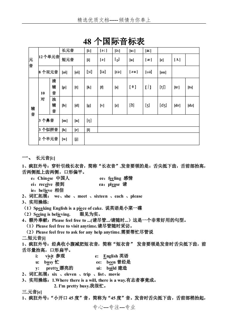 48个国际音标表(打印版)(共10页)