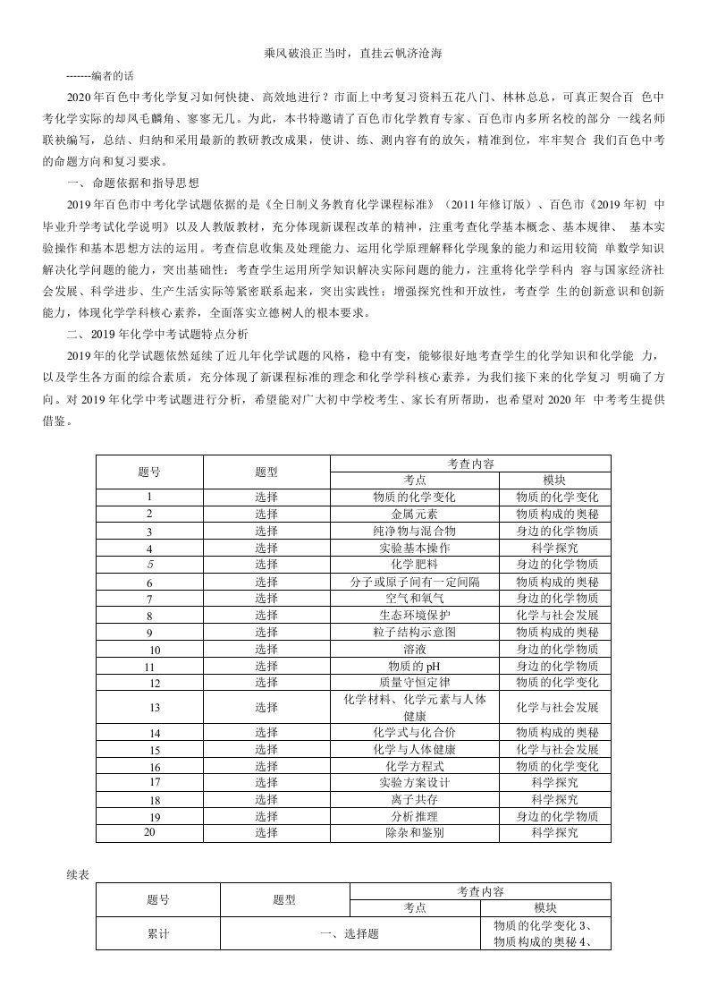 2020年百色市初中学业水平考试与高中阶段学校招生考试化学模拟试卷(5)