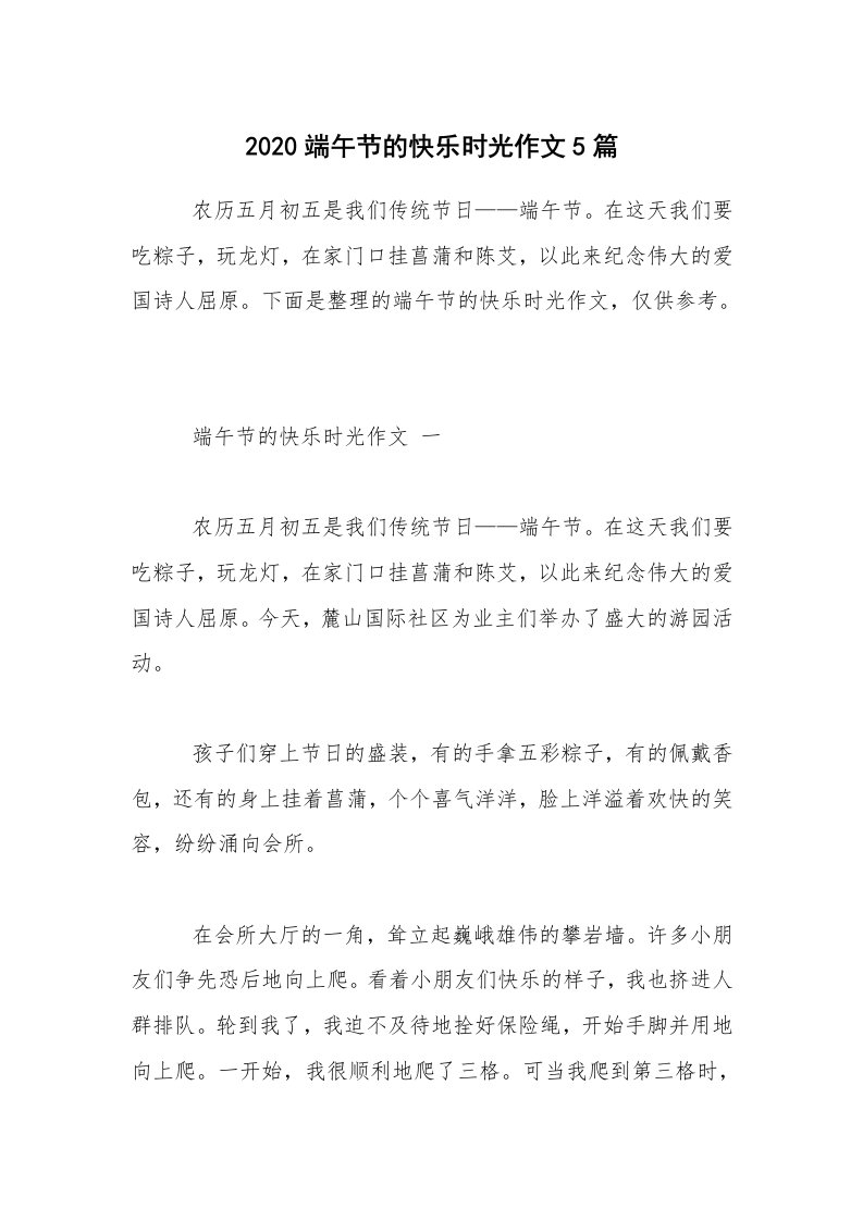 2020端午节的快乐时光作文5篇