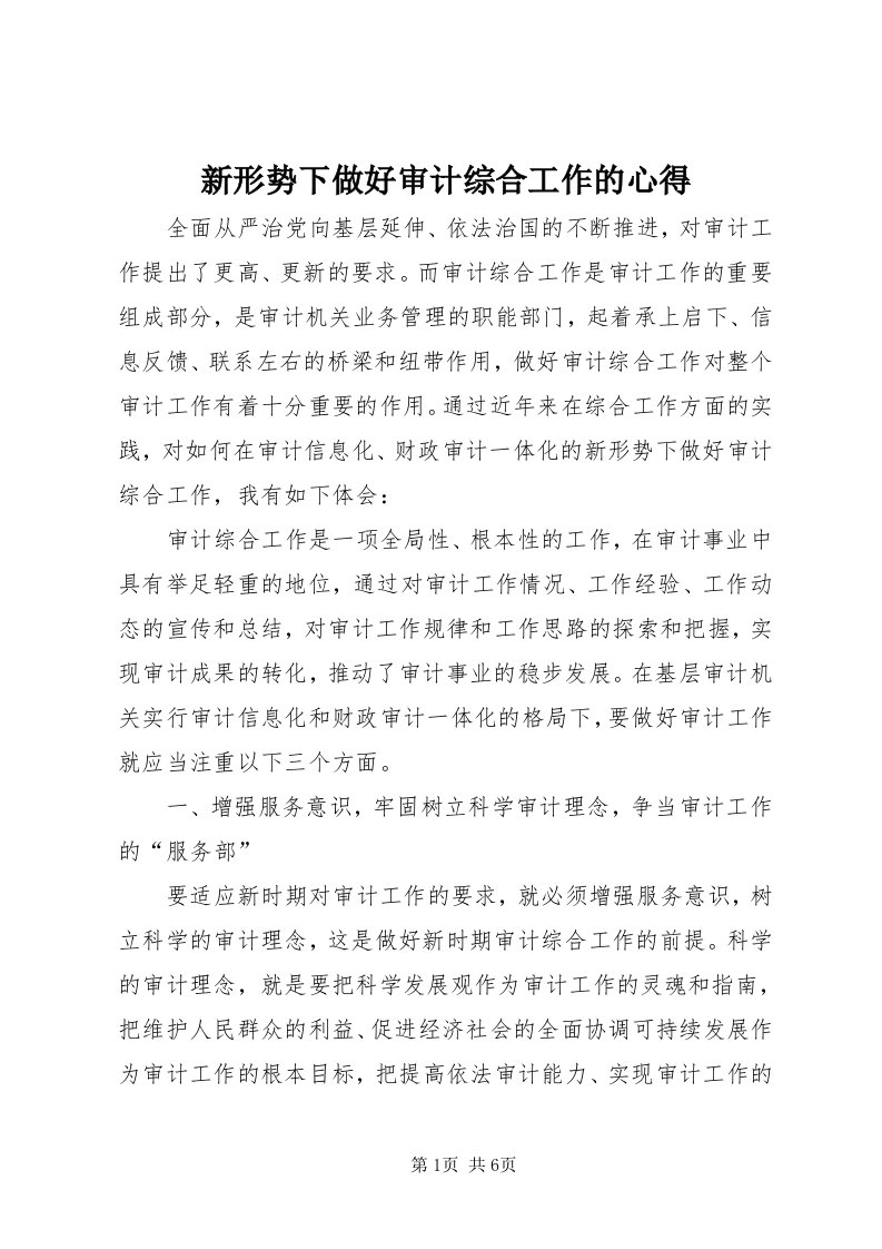 7新形势下做好审计综合工作的心得