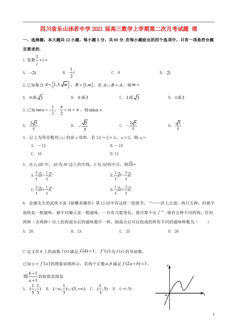 四川省乐山沫若中学2021届高三数学上学期第二次月考试题理