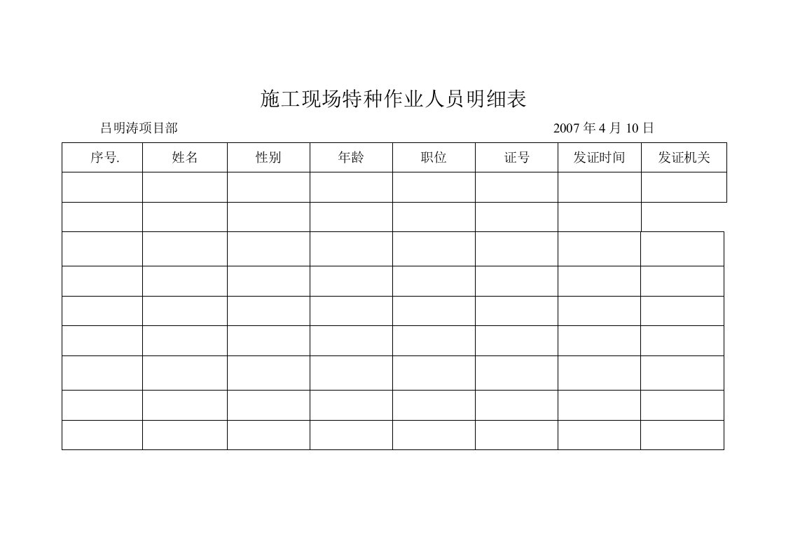 施工现场特种作业人员明细