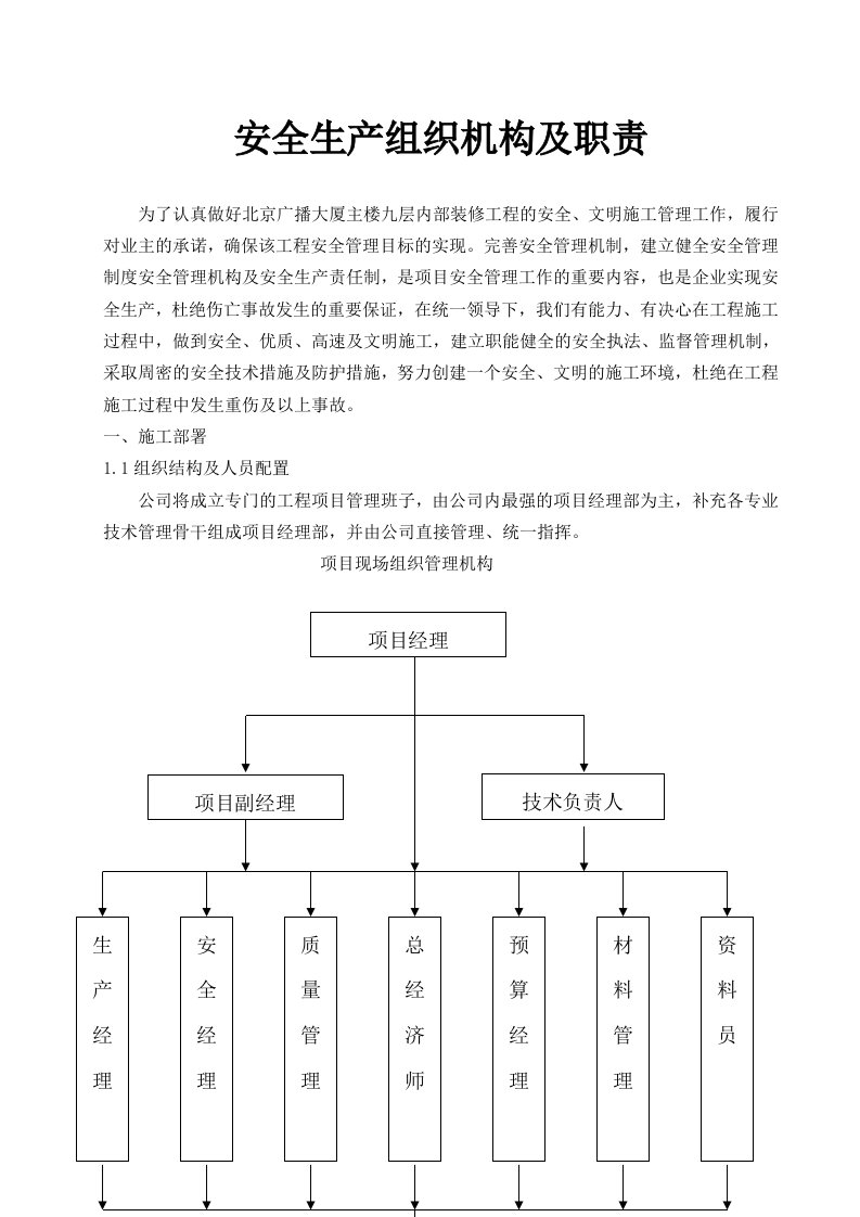 施工单位安全管理组织机构及职责