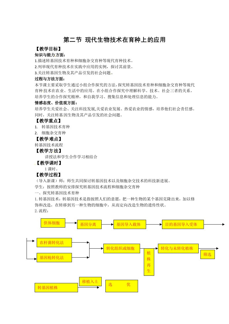 生物：2.2《现代生物技术在育种上的应用》教案（新人教版选修2）