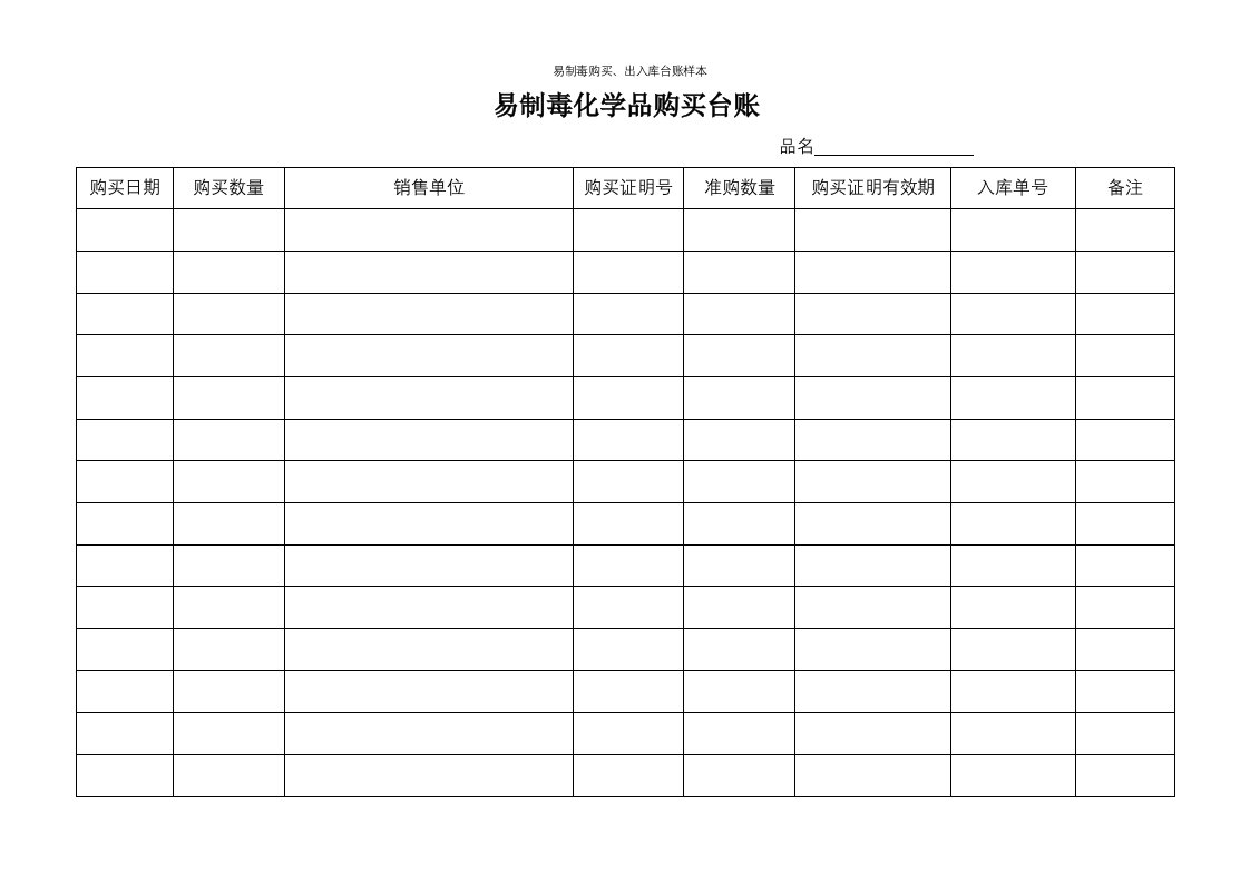 易制毒购买、出入库台账样本