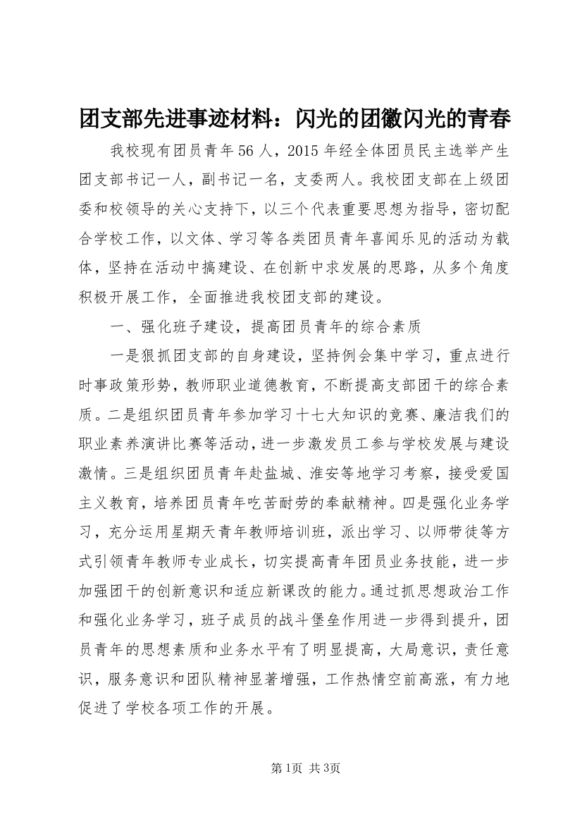 团支部先进事迹材料：闪光的团徽闪光的青春