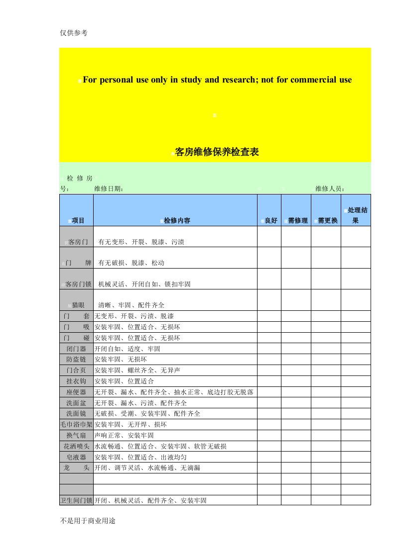 酒店工程维修保养计划