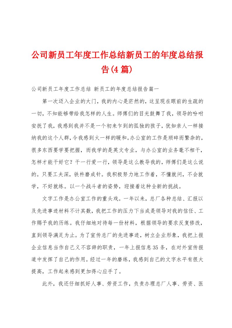 公司新员工年度工作总结新员工的年度总结报告(4篇)