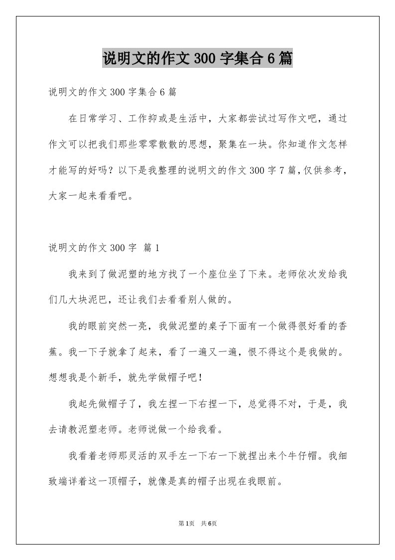 说明文的作文300字集合6篇例文