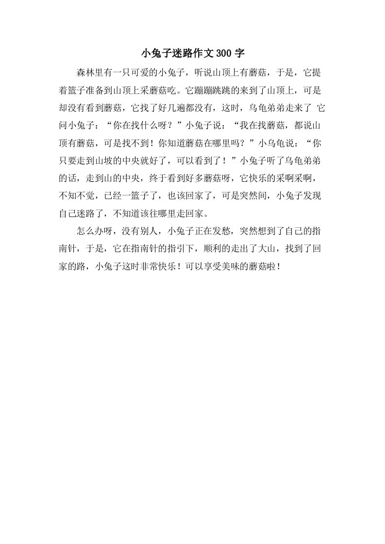 小兔子迷路作文300字