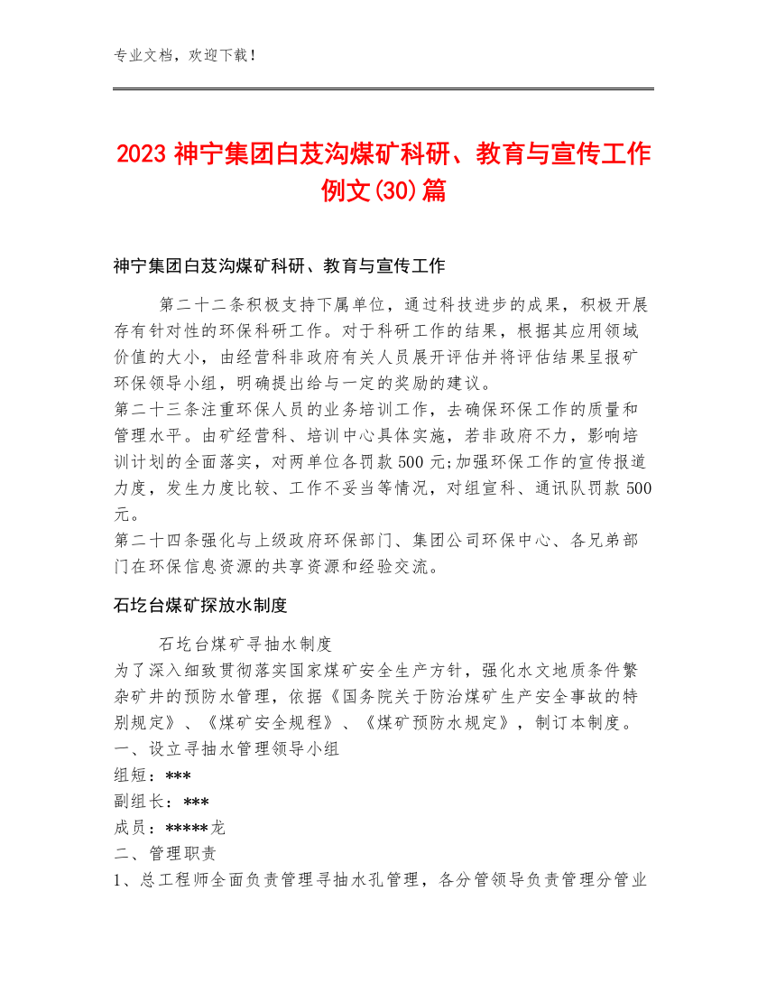 2023神宁集团白芨沟煤矿科研、教育与宣传工作例文(30)篇