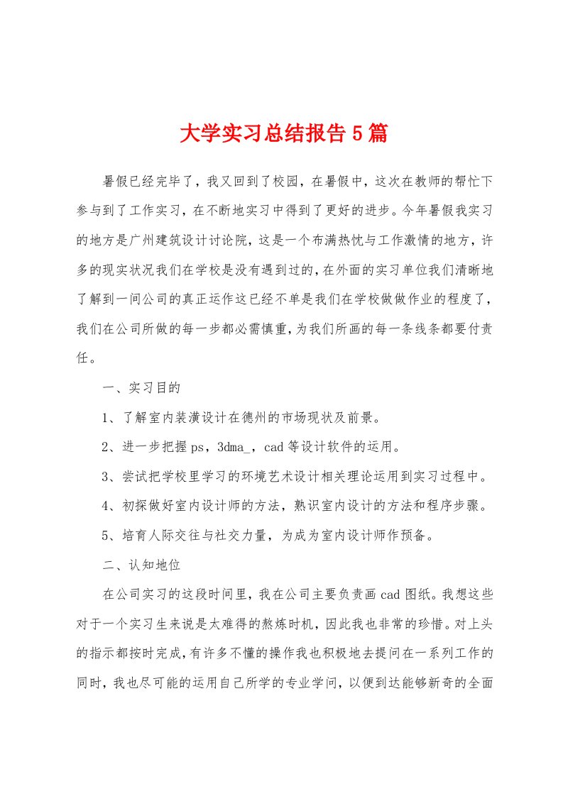 大学实习总结报告