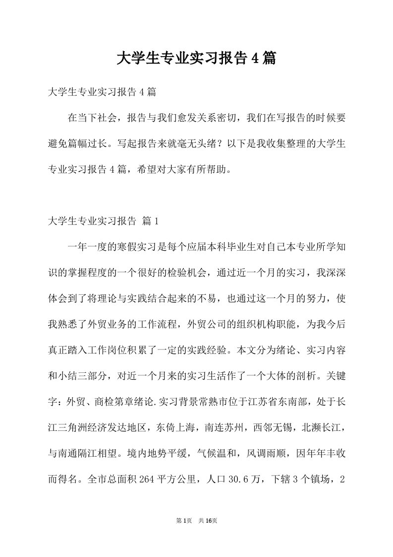 大学生专业实习报告4篇