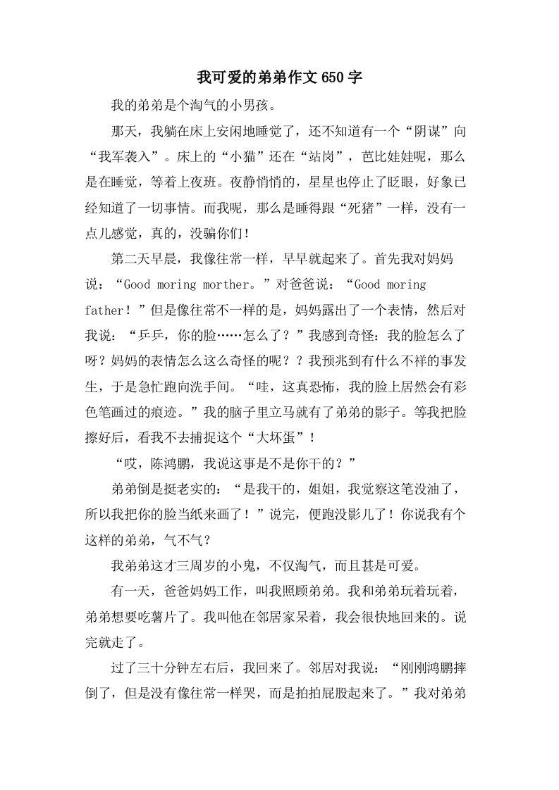 我可爱的弟弟作文650字