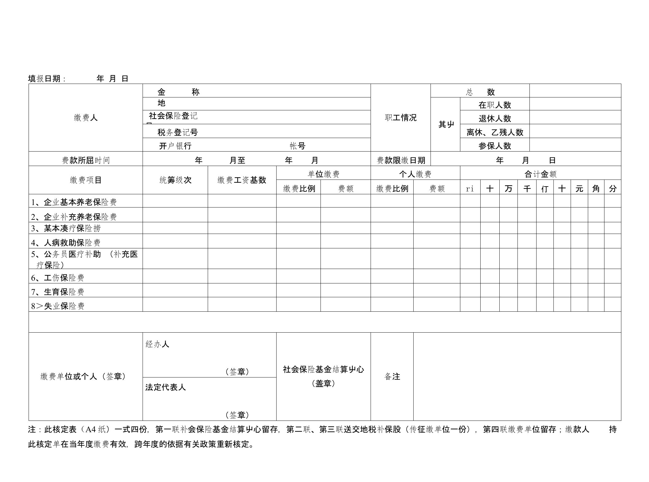 社会保险费申报核定表