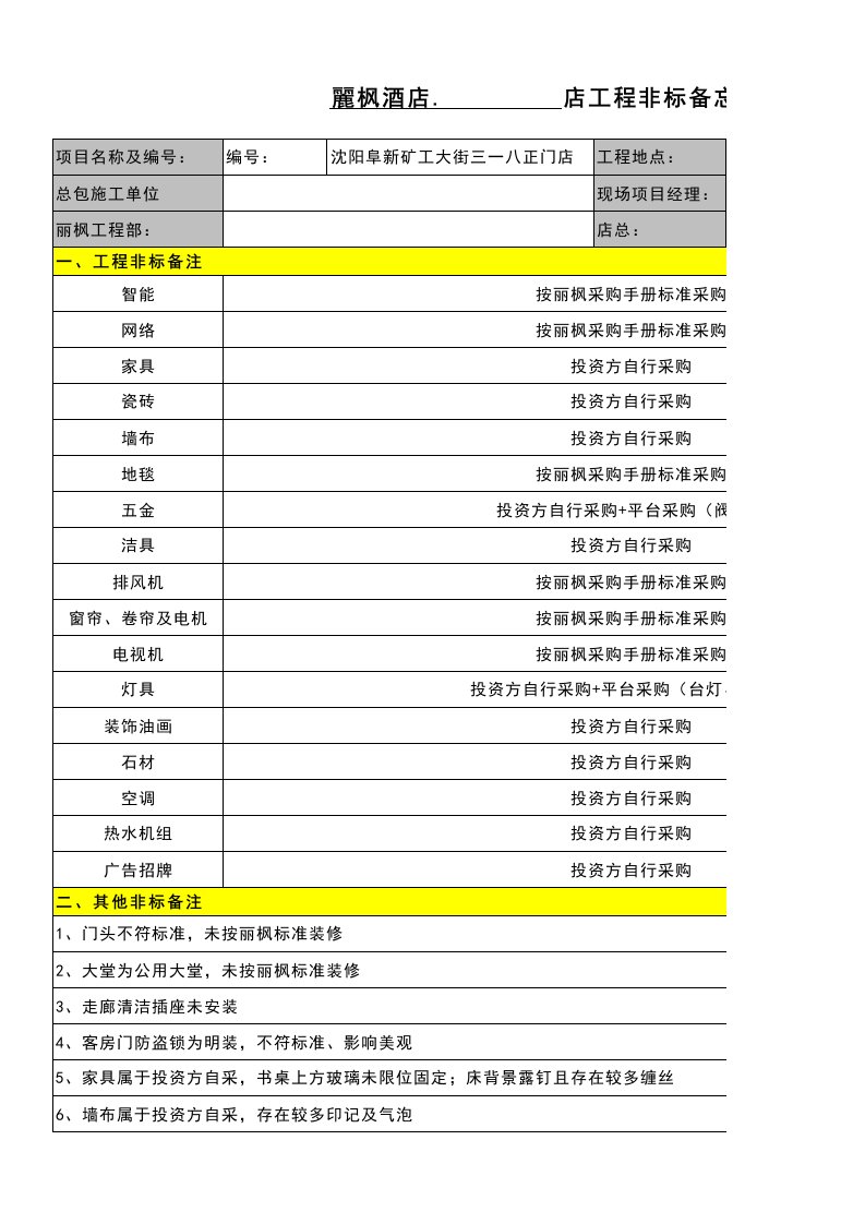 酒店设计审批流程表格工程非标备忘录