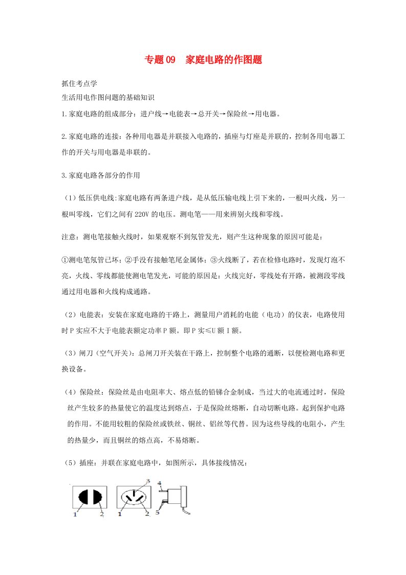 备战2021中考物理作图题必考10种类型学考练专题09家庭电路的作图题含解析