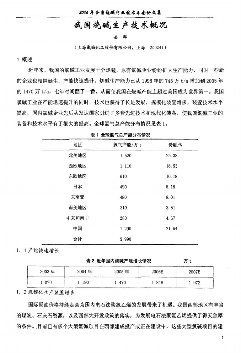 我国烧碱生产技术概况