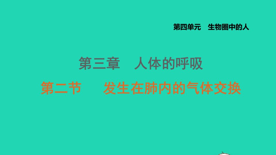 2021秋七年级生物上册第四单元生物圈中的人第三章人体的呼吸第2节发生在肺内的气体交换课件鲁科版五四制