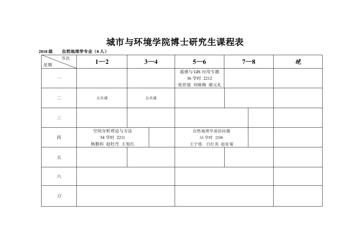 城与环境学院博士研究生课程表