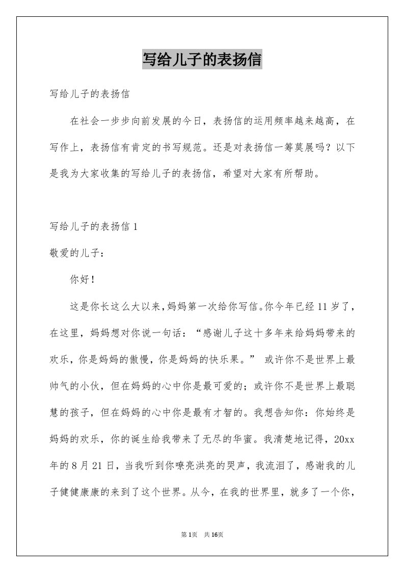 写给儿子的表扬信精选