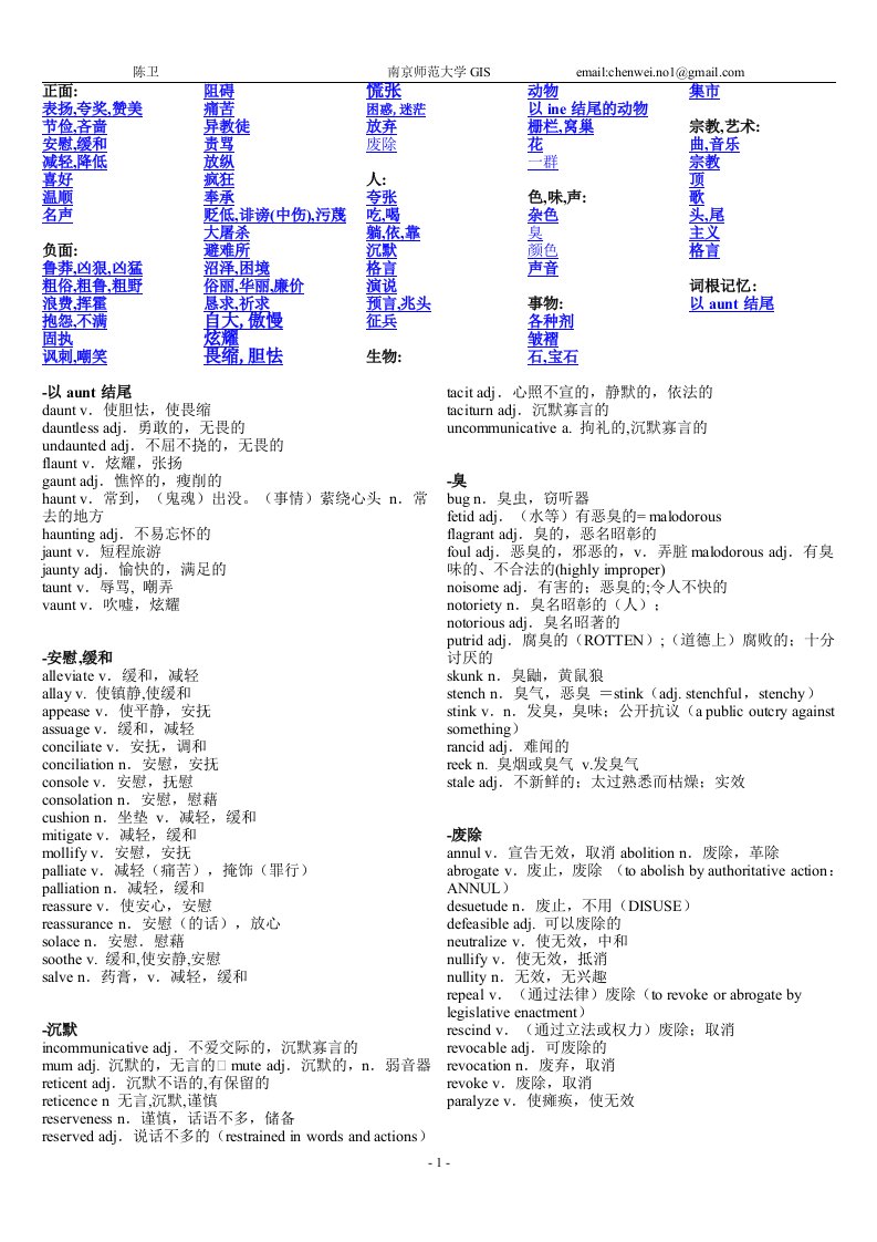 整理的gre单词分类总结