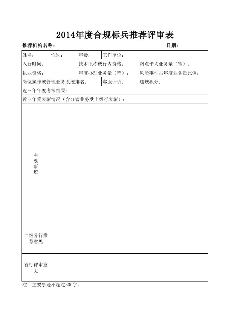 合规标兵推荐评审表