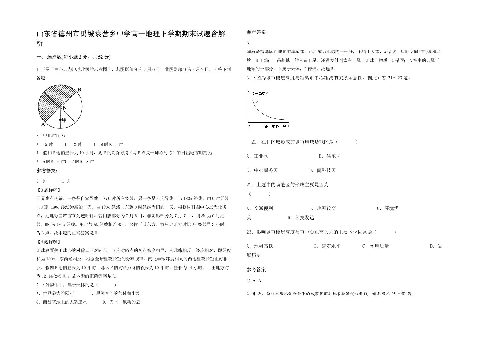 山东省德州市禹城袁营乡中学高一地理下学期期末试题含解析