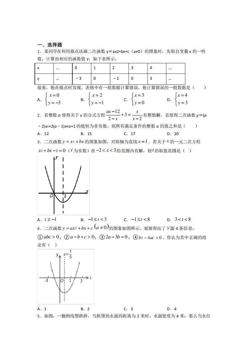 《易错题》初中九年级数学上册第二十二章《二次函数》经典练习(培优练精品