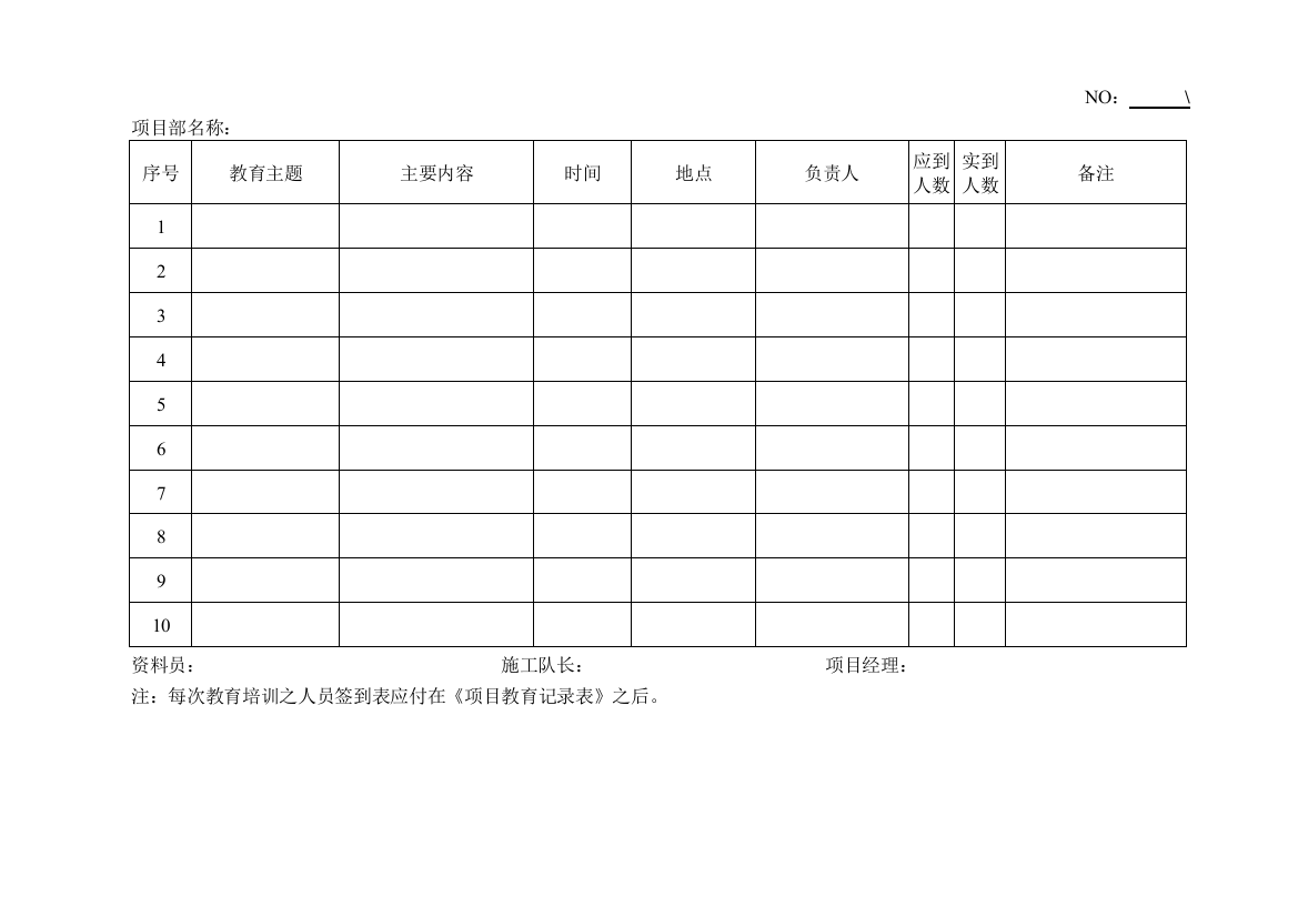 项目教育记录表