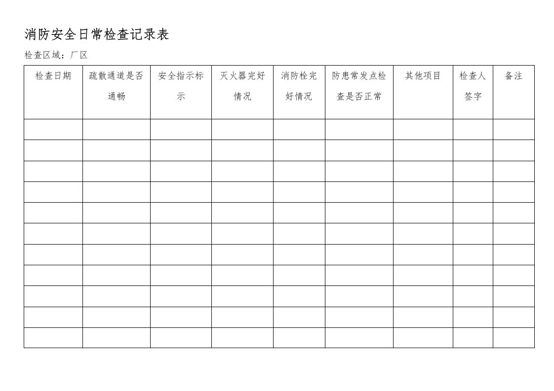 消防安全日常检查记录表