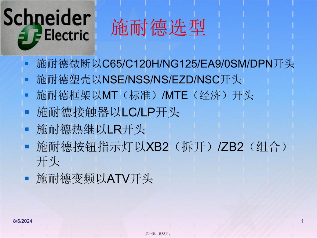 施耐德、abb、西门子、穆勒四大品牌选型表