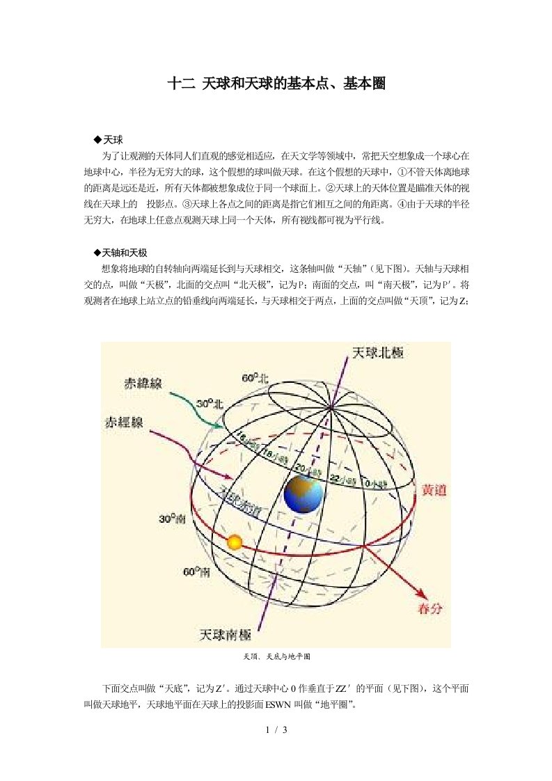 天球和天球的基本点基本圈