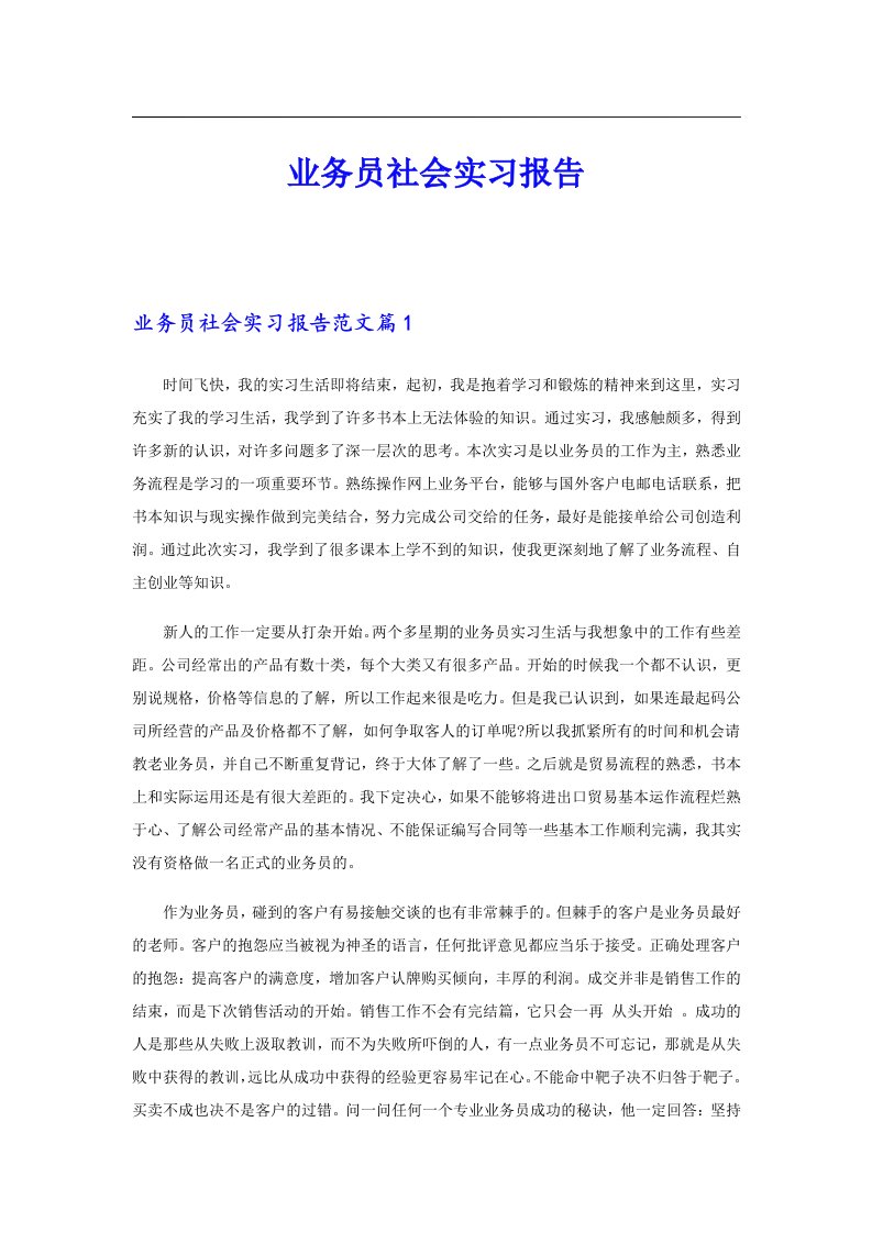 业务员社会实习报告