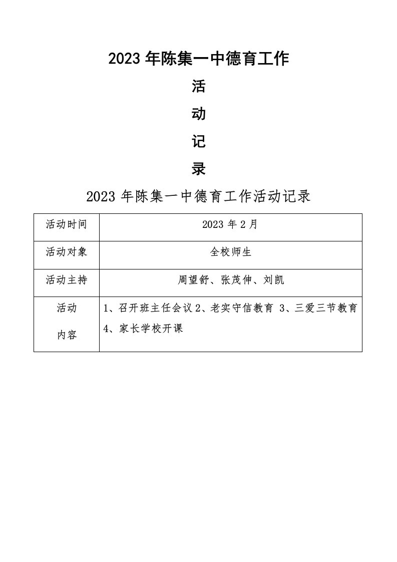 2023年德育工作活动记录