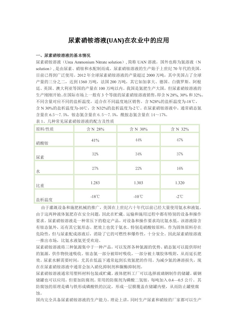 尿素硝铵溶液(UAN)在农业中的应用