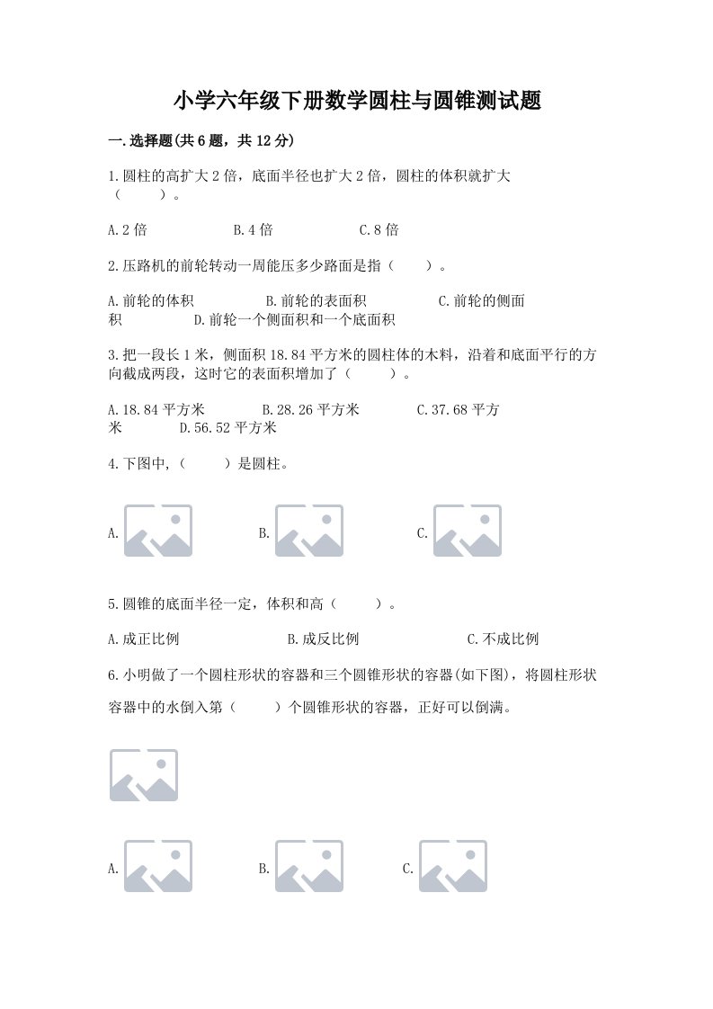 小学六年级下册数学圆柱与圆锥测试题及参考答案【典型题】