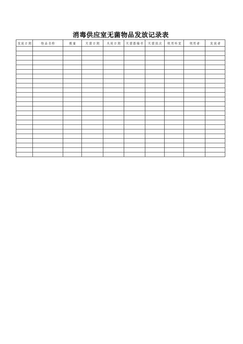 消毒供应室无菌物品发放登记表
