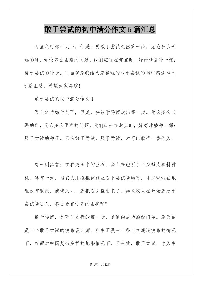 敢于尝试的初中满分作文5篇汇总