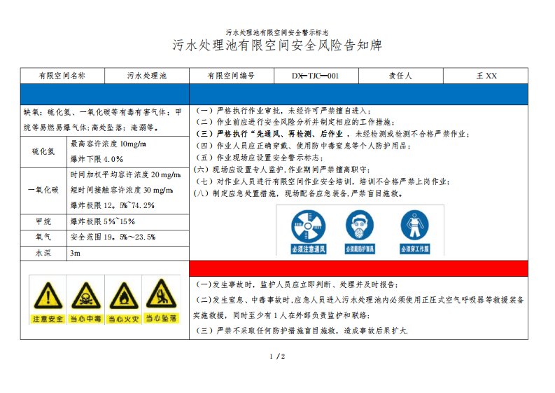 污水处理池有限空间安全警示标志