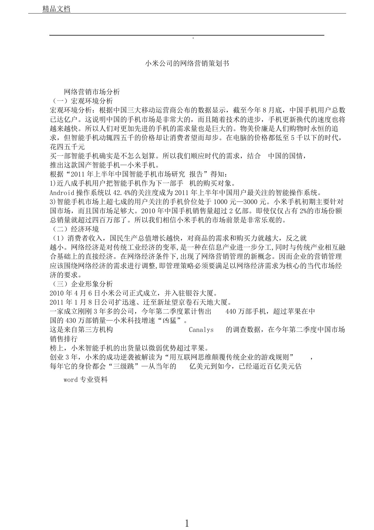 小米公司网络营销总结策划书